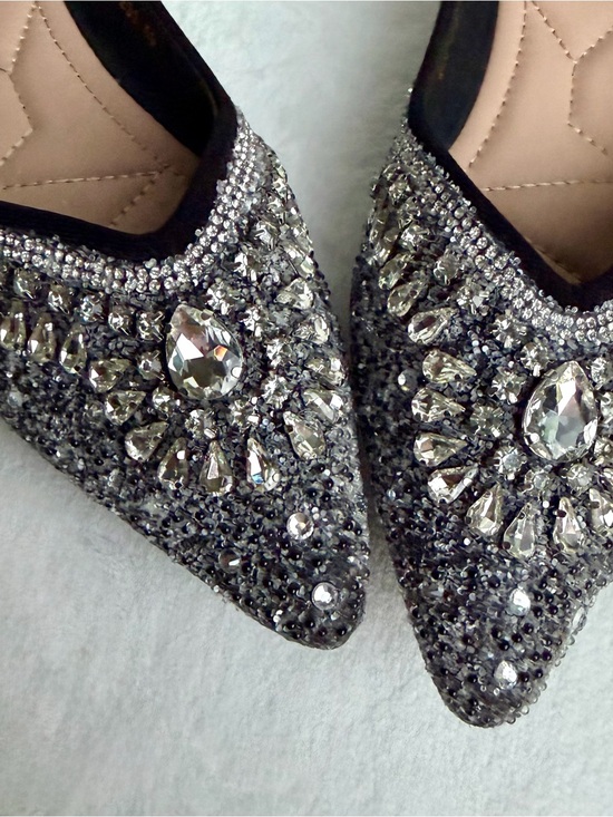 ZQKSEOHS Shoes - ZQKSEOHS Black Rhinestone Sparkly Pointed Toe Dress Ballet Flats Size 40